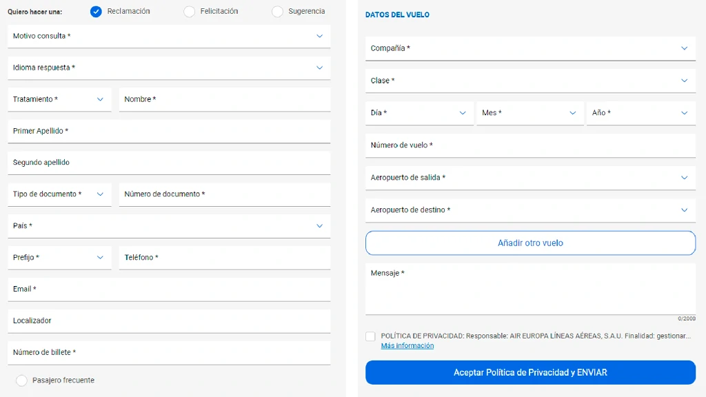 formulario de reclamacion air europa